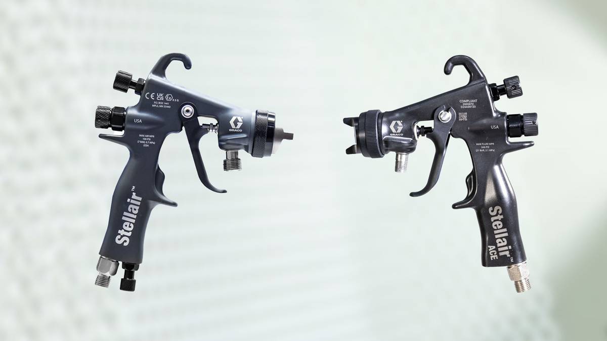 Achieve precision and efficiency in industrial painting with Graco's ergonomic air spray guns to enhance well-being.