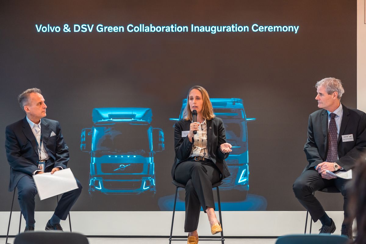 (From left to right): Gino Marzola, Managing Director, DSV Air & Sea Singapore & Malaysia; Anna Engblom, Managing Director, Volvo Trucks, Southeast Asia & Japan; Jakob Brix Tange, Ambassador of Denmark to Singapore respond to questions during the handover Q&A.