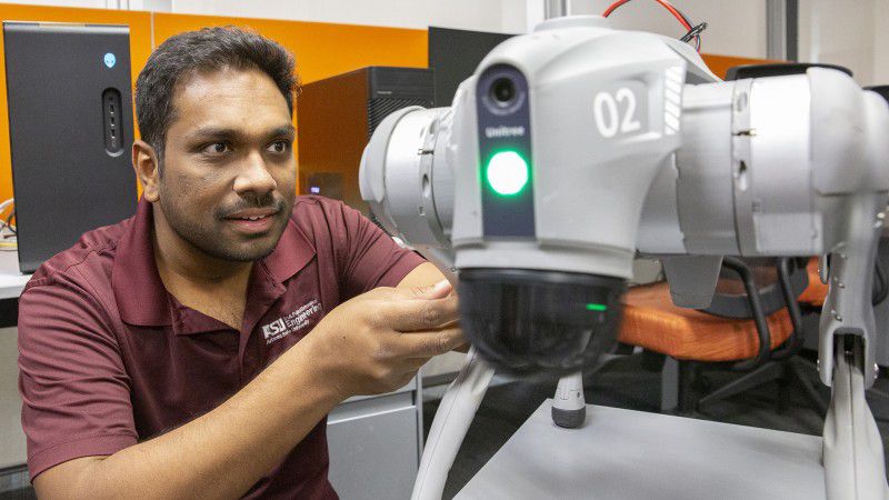Credit: Photo by Erika Gronek/ASU Ransalu Senanayake, an ASU professor of computer science and engineering, at work in his laboratory. The roboticist teaches students to create AI solutions that can help robots assist real people and solve critical problems.