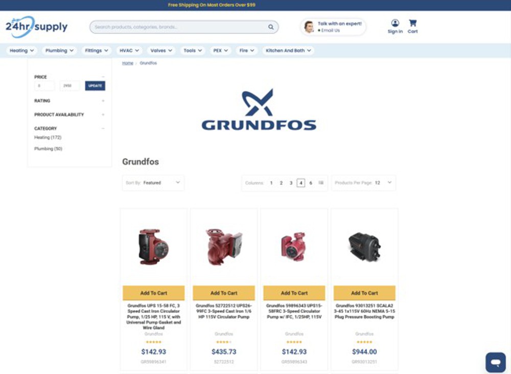 Grundfos circulator and booster pumps available from 24hr Supply