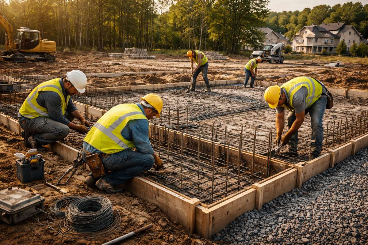 Building foundations at sunset