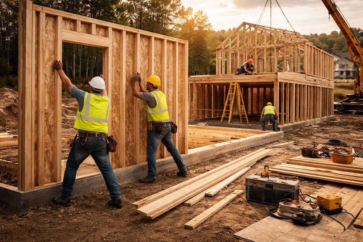 Building the frame at sunset