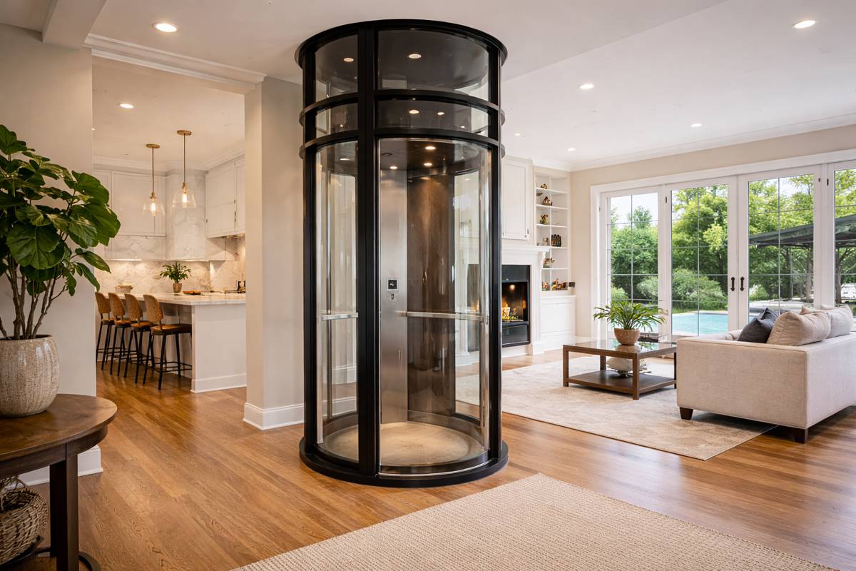 Contemporary home with glass elevator