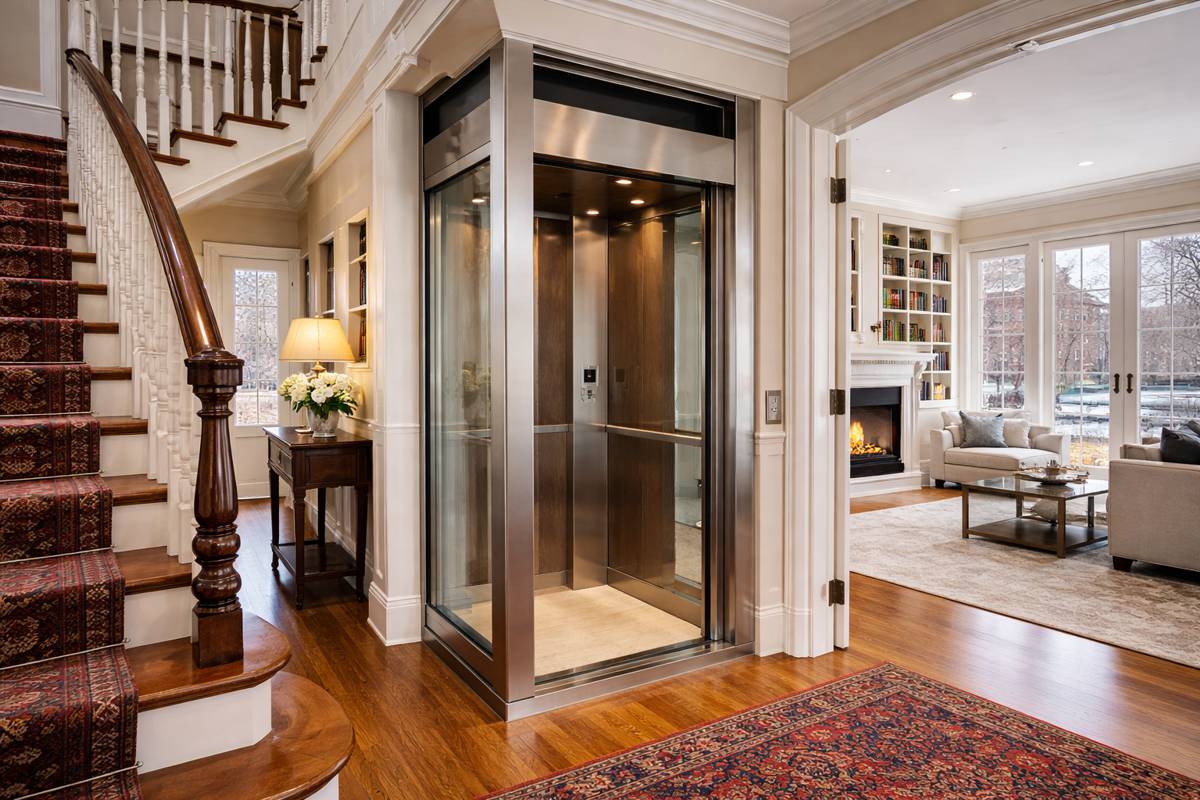 Elegant foyer with residential elevator