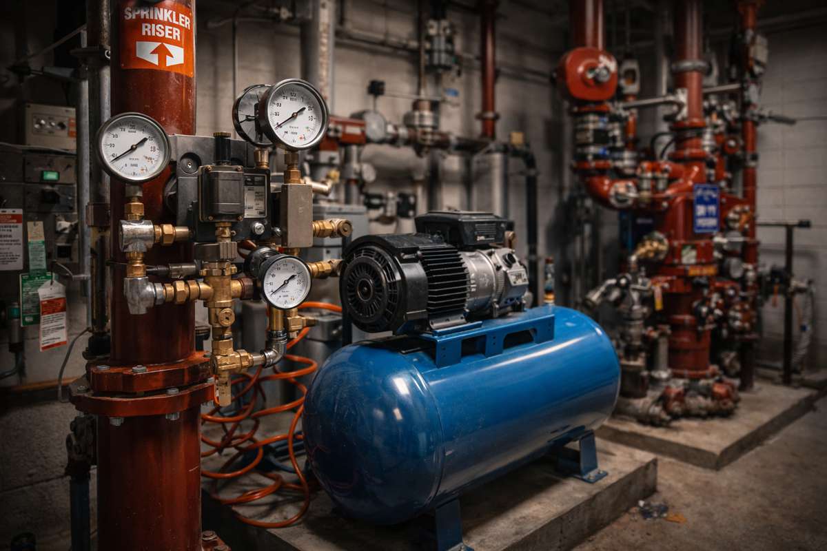 Fire sprinkler system and air maintenance setup