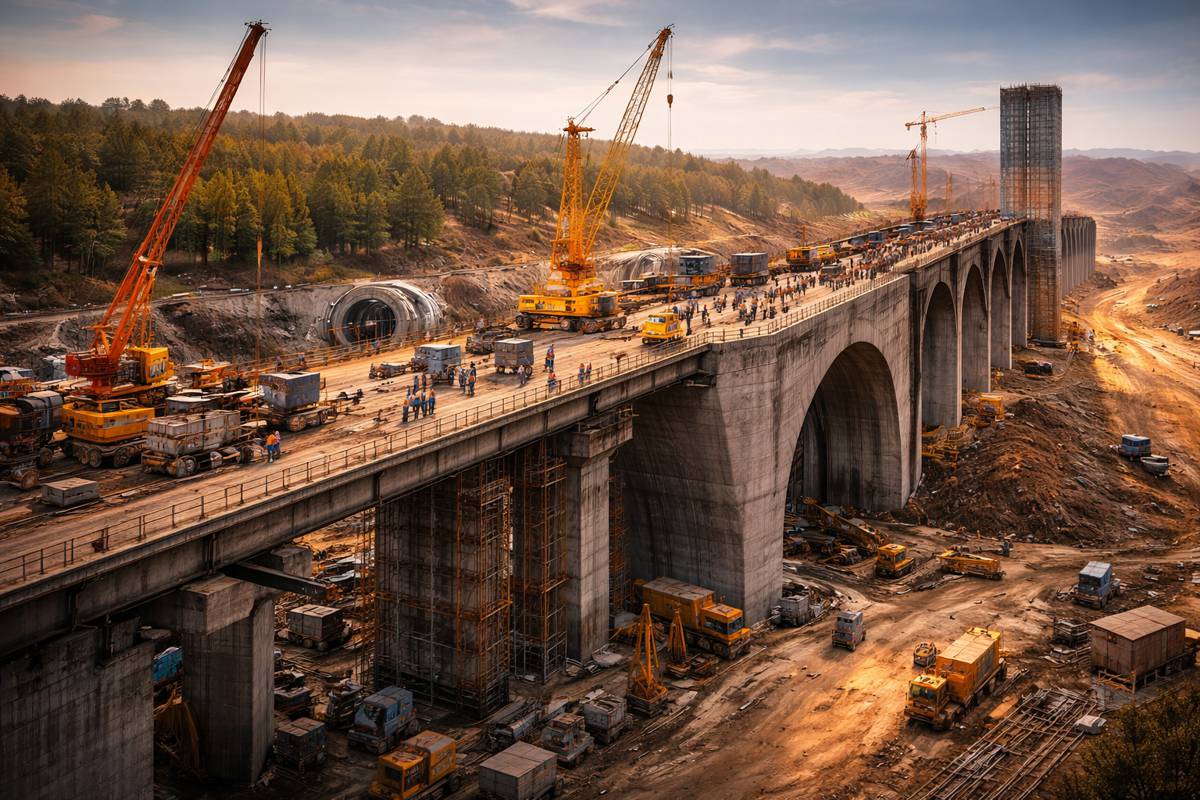HS2 construction site at sunset