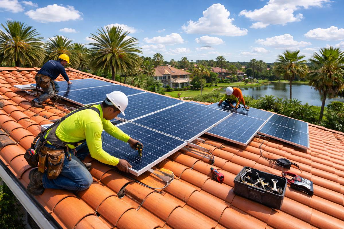 Solar panel installation in Florida sun