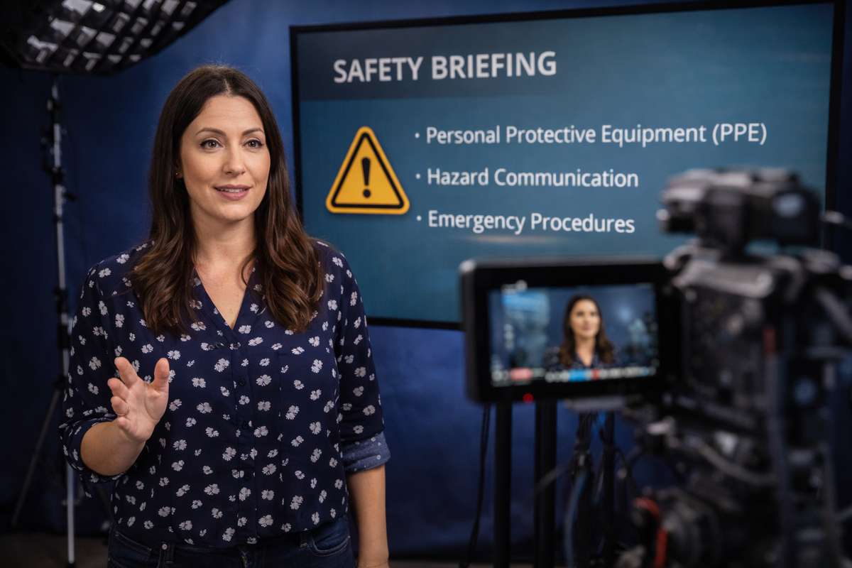 Woman presenting safety briefing in studio