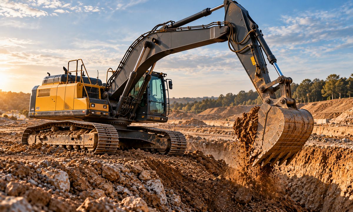 Golden-Hour Excavator at Work