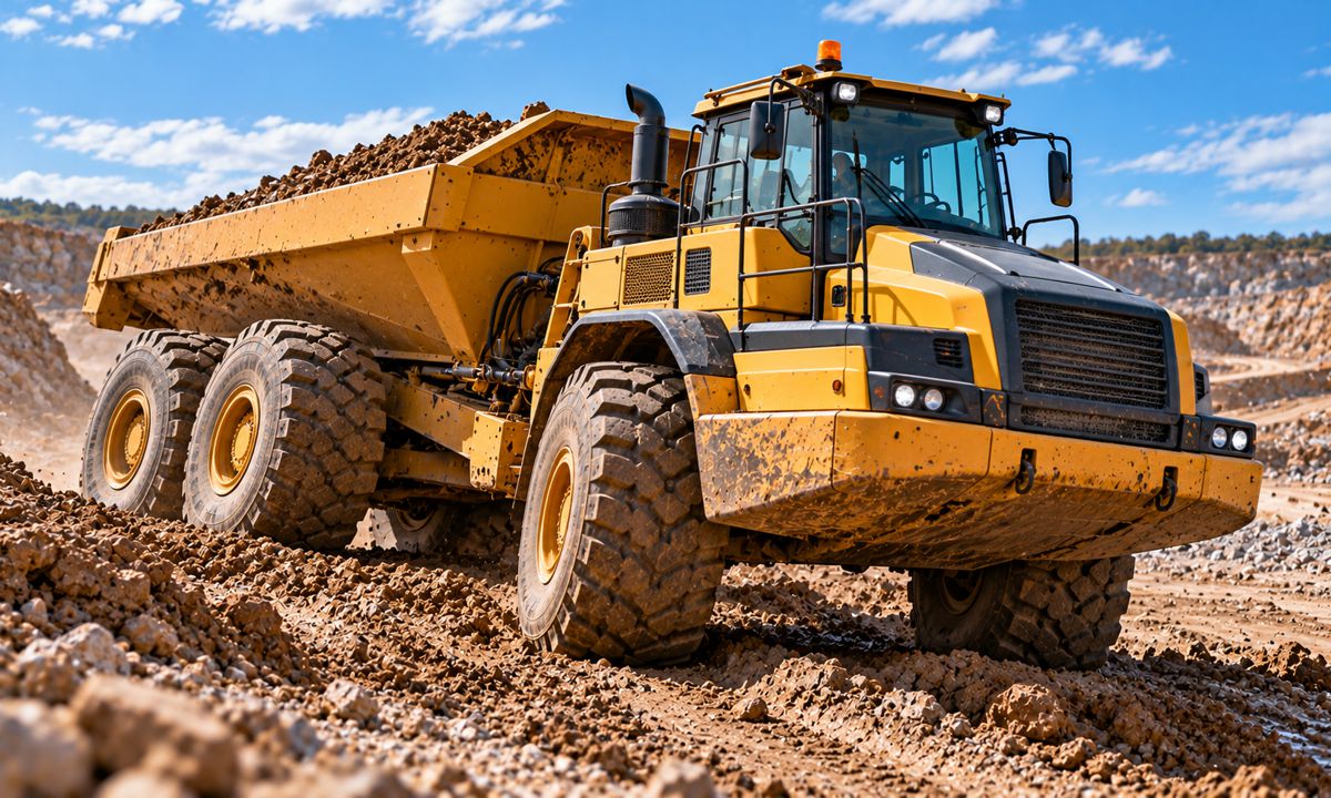 Rugged Yellow Hauler in the Quarry