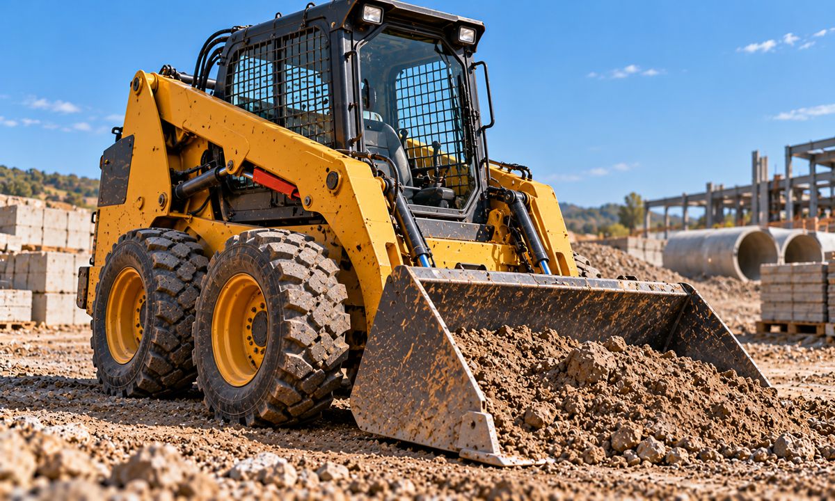 Mud-Splattered Skid-Steer at Work