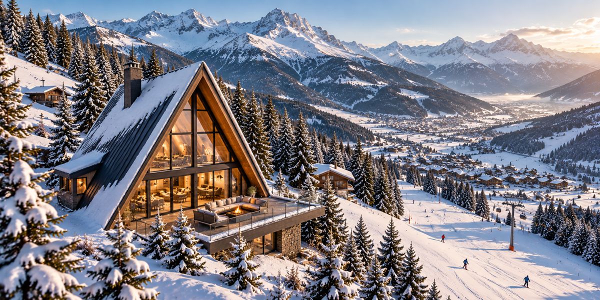 Alpine A-Frame Chalet at Golden Hour