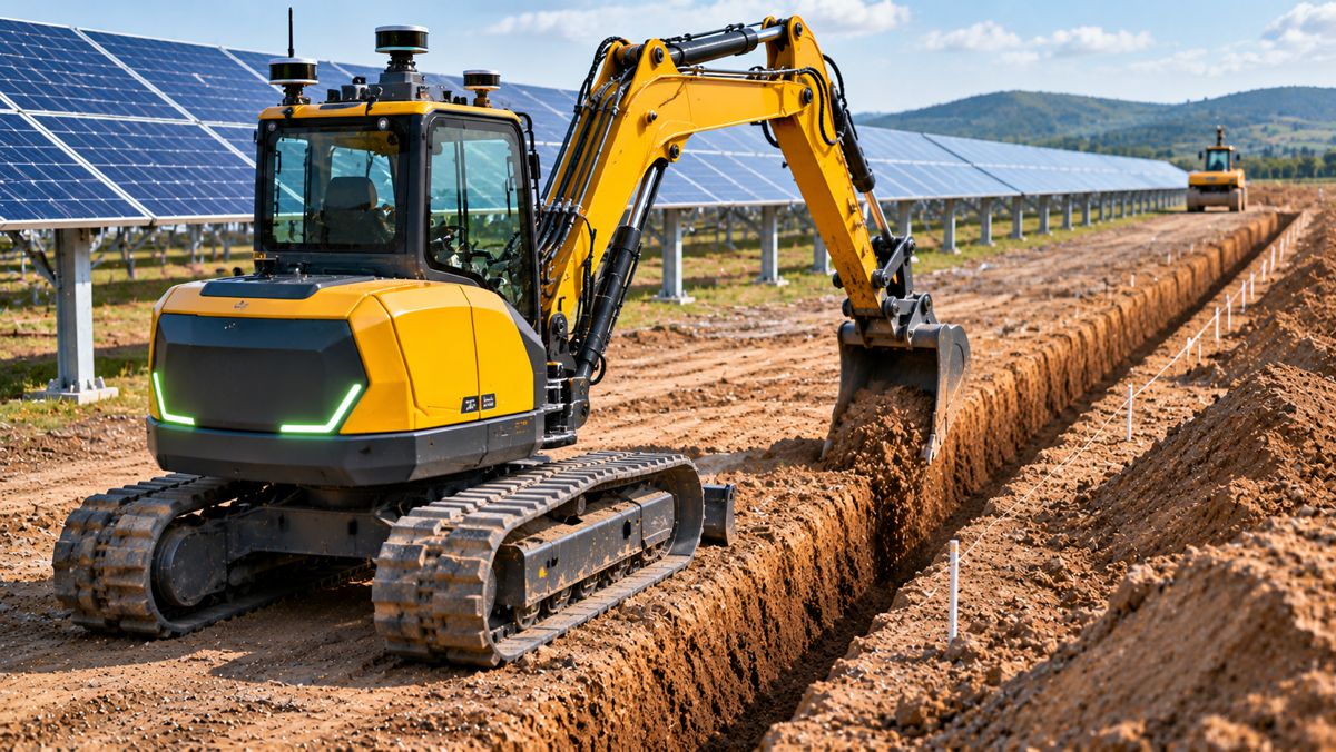 Autonomous Excavator Building a Solar Farm