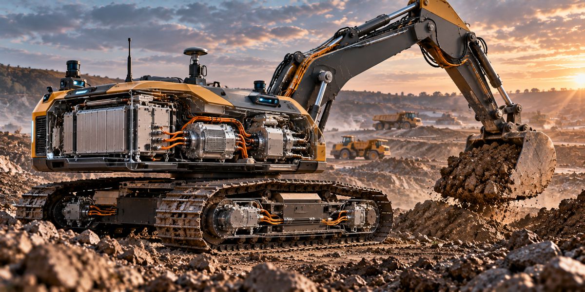Autonomous Excavator at Golden Hour