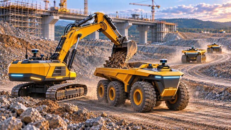 Autonomous Mining Fleet at Sunset