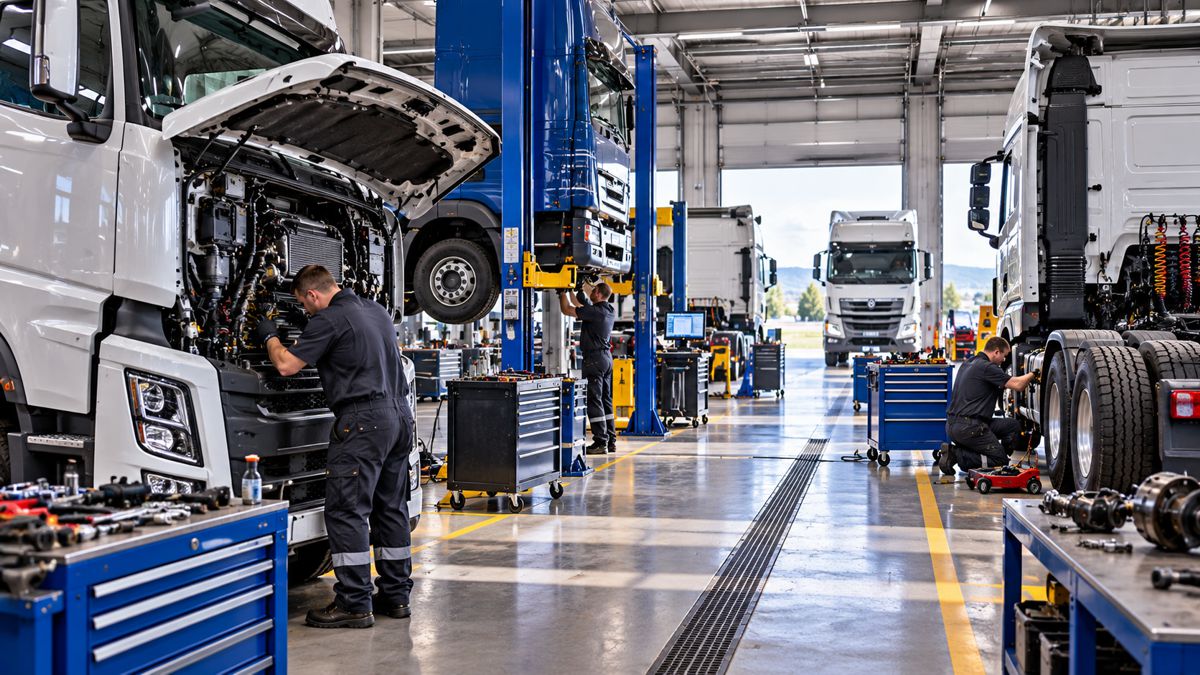 Busy Truck Workshop Service Bays