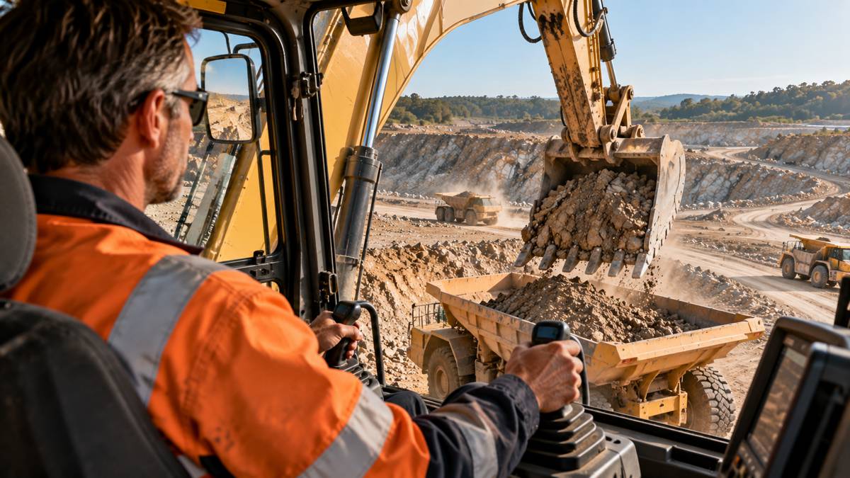 Excavator Operator Overlooking Quarry