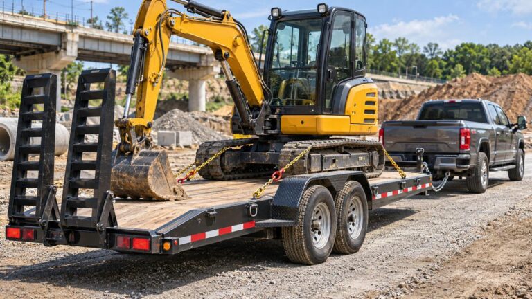Excavator Trailer at Construction Site