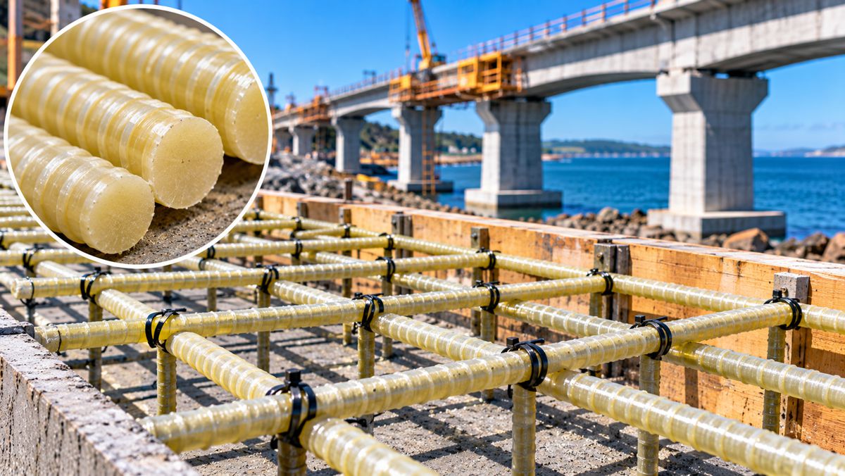 Fiberglass Rebar Grid Over Coastal Bridge Works