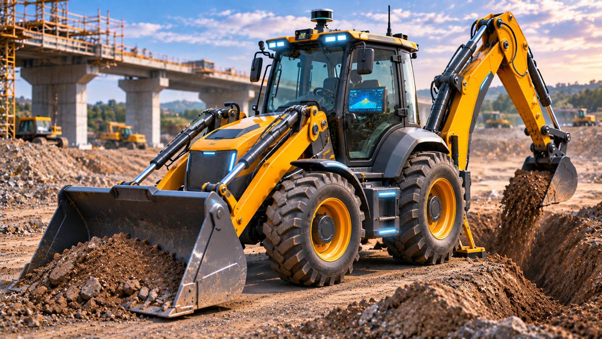 Futuristic Backhoe at Sunset Dusk