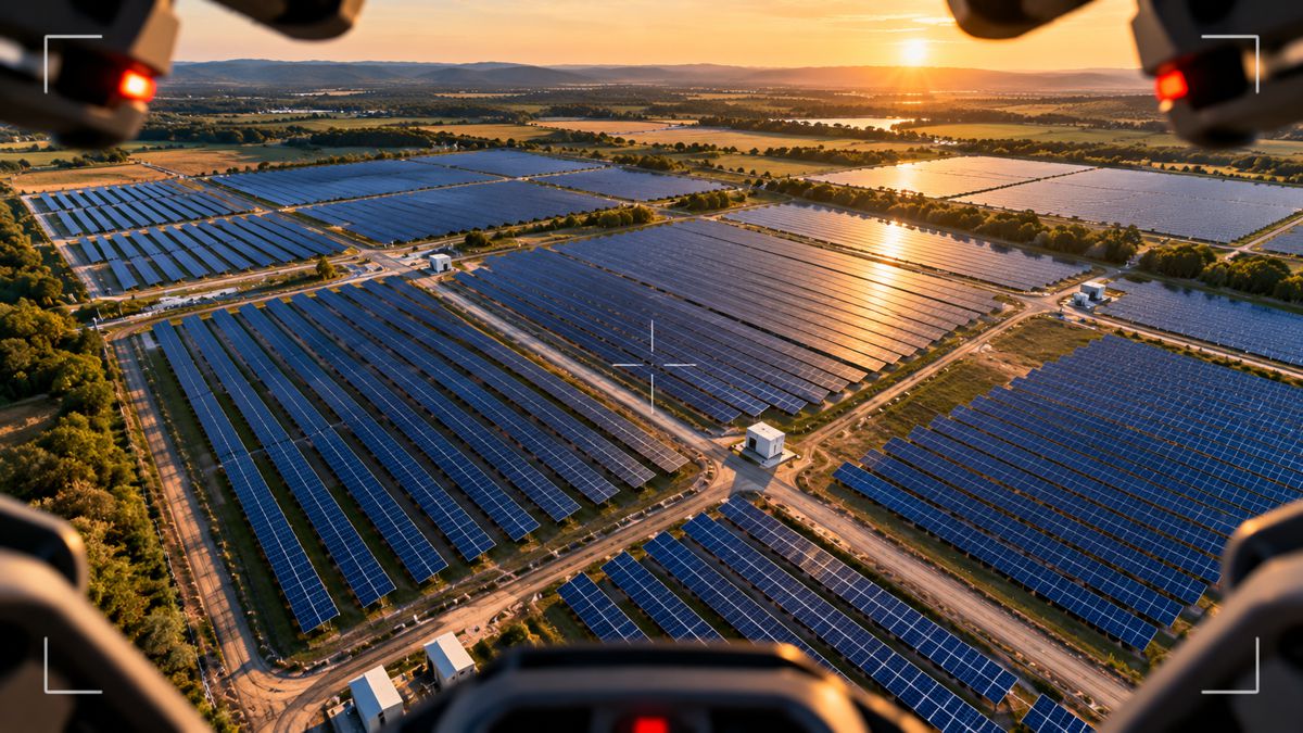 Golden-Hour Solar Farm Inspection