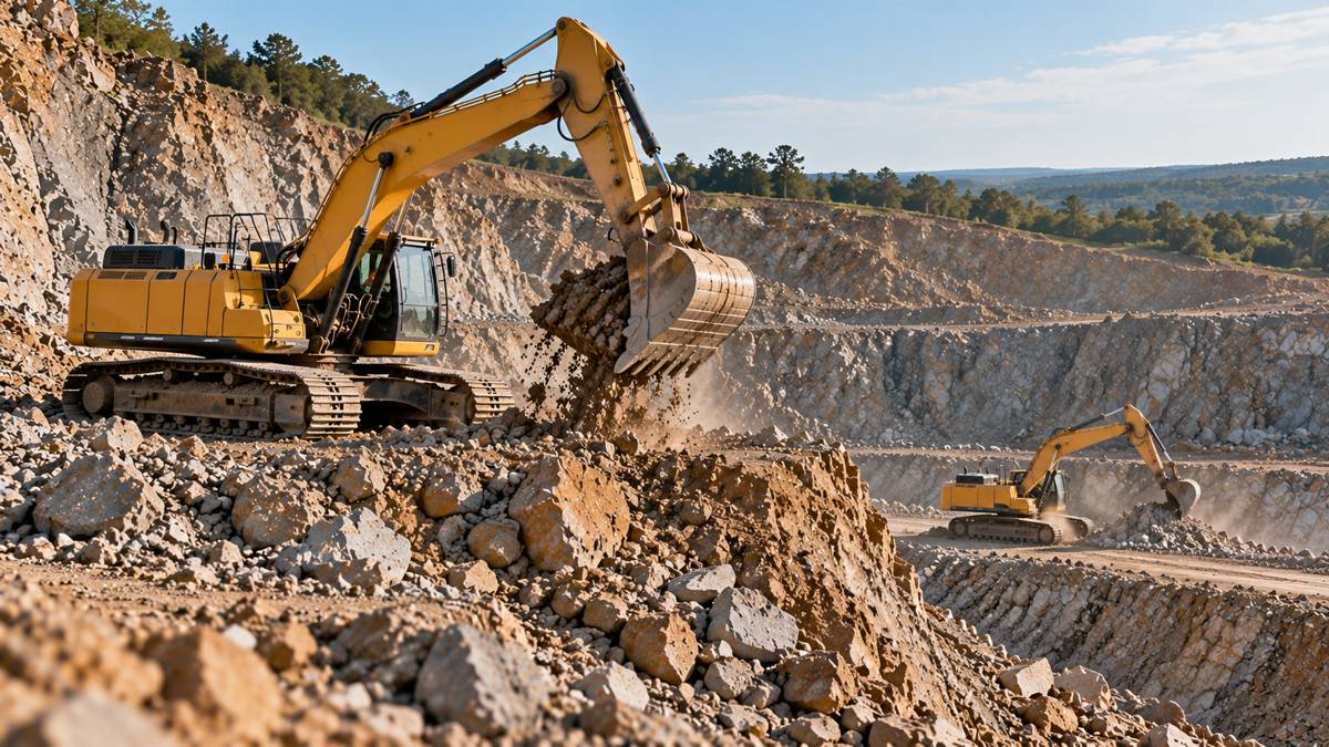 Industrial Excavators in a Rocky Quarry