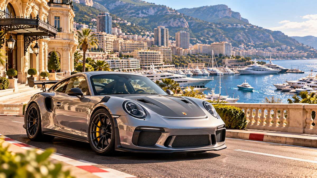 Silver Porsche Overlooking Monaco Marina