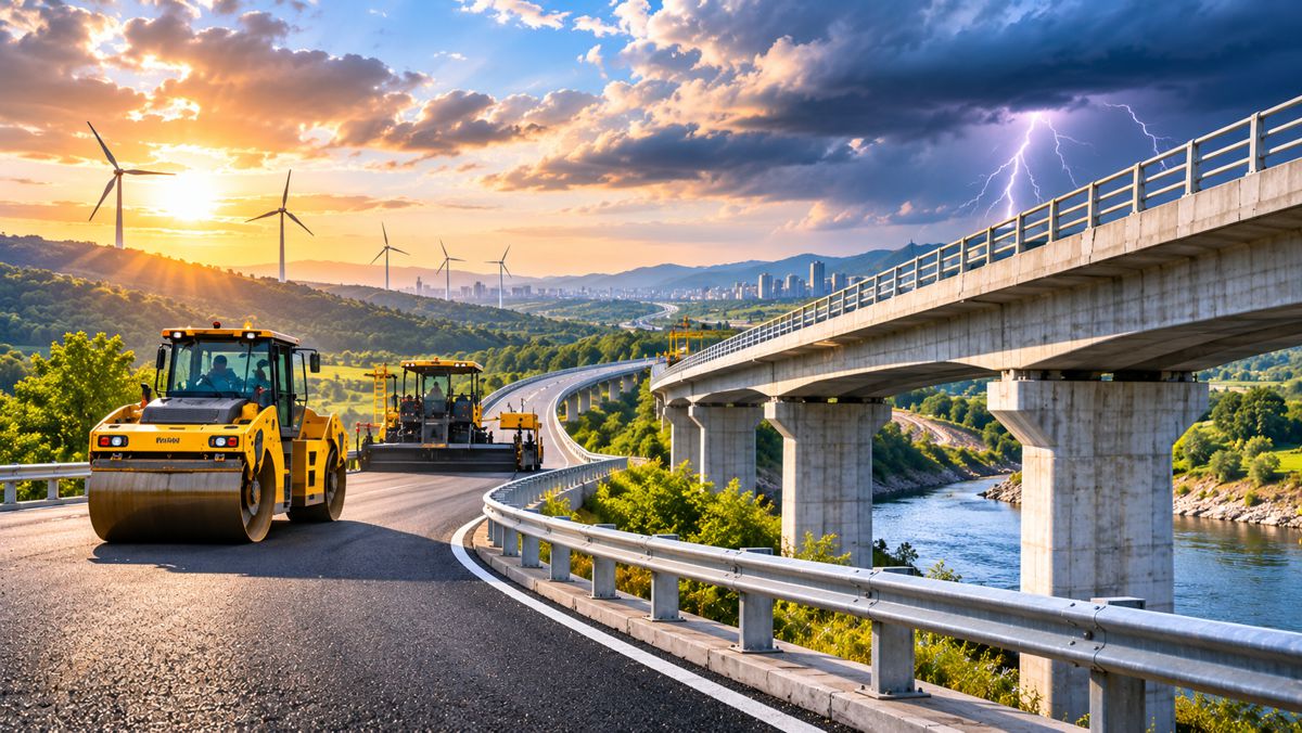 Sunrise Highway Construction Beneath Stormy Skies